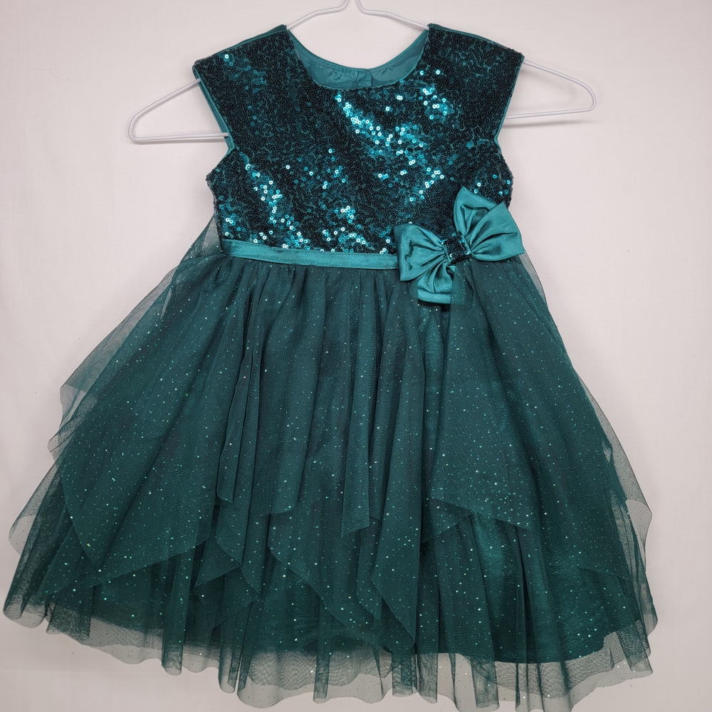 Jona Michelle Teal Sequin Dress with Bow